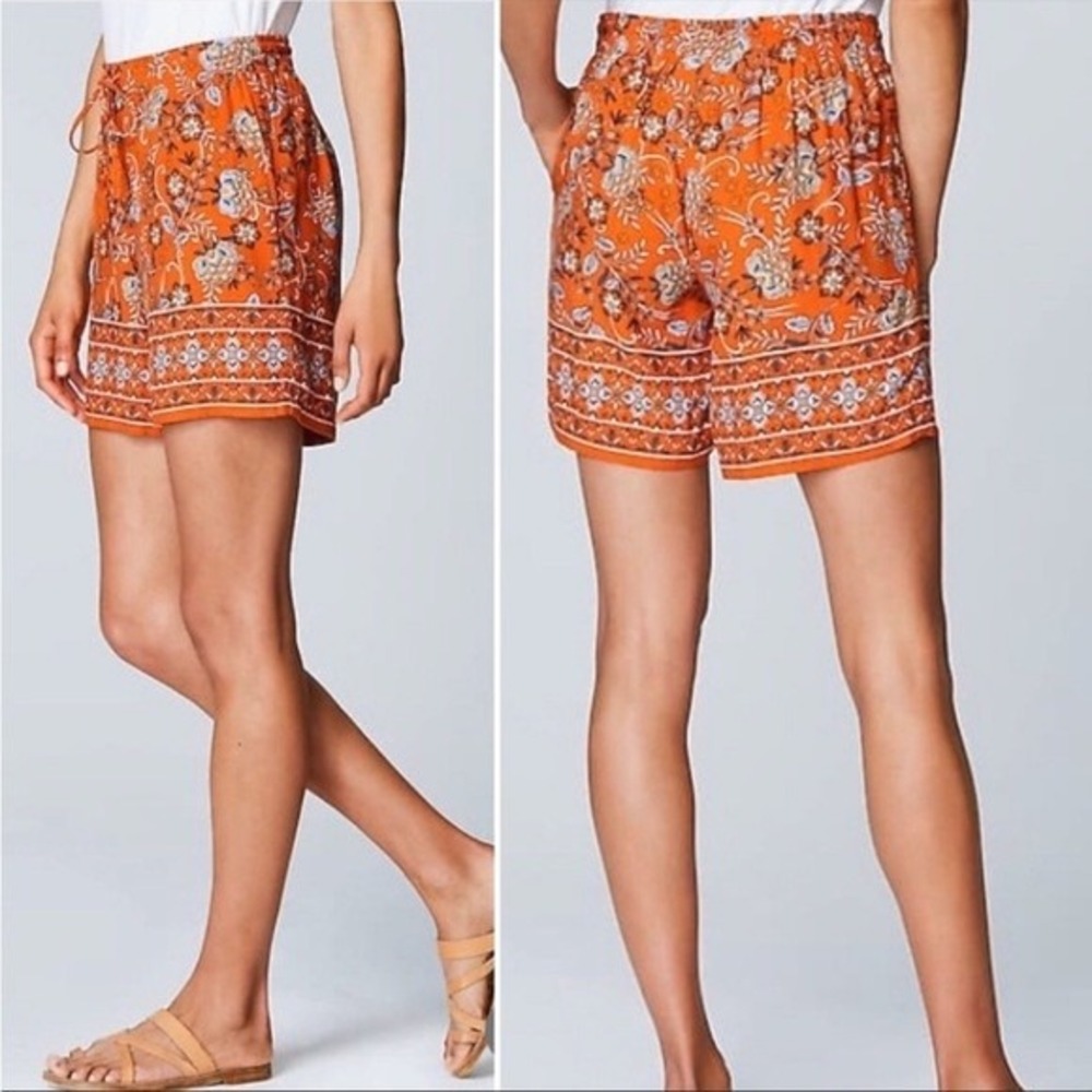 J Jill Floral Paisley‎ Tie Waist Shorts XS Petite Orange Zinnia Boho Pull On